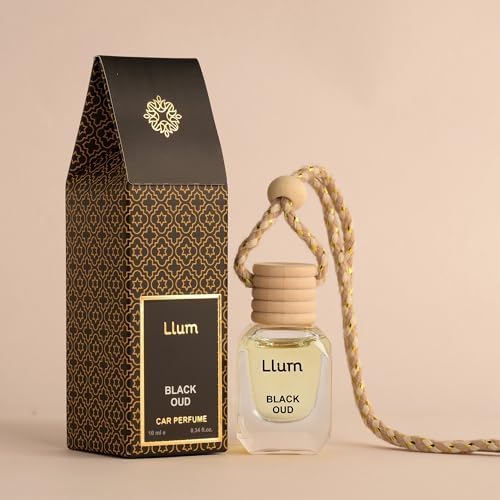 Llum Black Oud Hanging Car Air Freshener – Luxury Automotive Perfume Diffuser 10ml (0.34 fl oz), Long-Lasting Fragrance, Alcohol-Free Non-Toxic Car Scent, Glass Bottle With Wood Cap & AC Vent Clip
