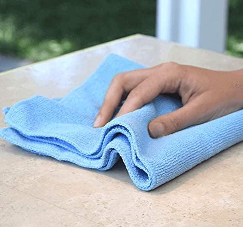 The Rag Company - All-Purpose Microfiber Terry Cleaning Towels - Commercial Grade, Highly Absorbent, Lint-Free, Streak-Free, Kitchens, Bathrooms, Offices, 300gsm, 12in x 12in, Light Blue (12-Pack)