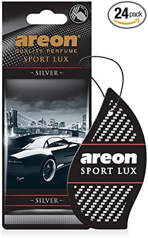 AREON Sport Lux Silver - Hanging Cardboard Air Freshener for Car, Home & Office - Premium Cologne Perfume with Natural Fragrances - Long Lasting, Fresh, Luxurious Scent - Stylish Design - Pack of 24