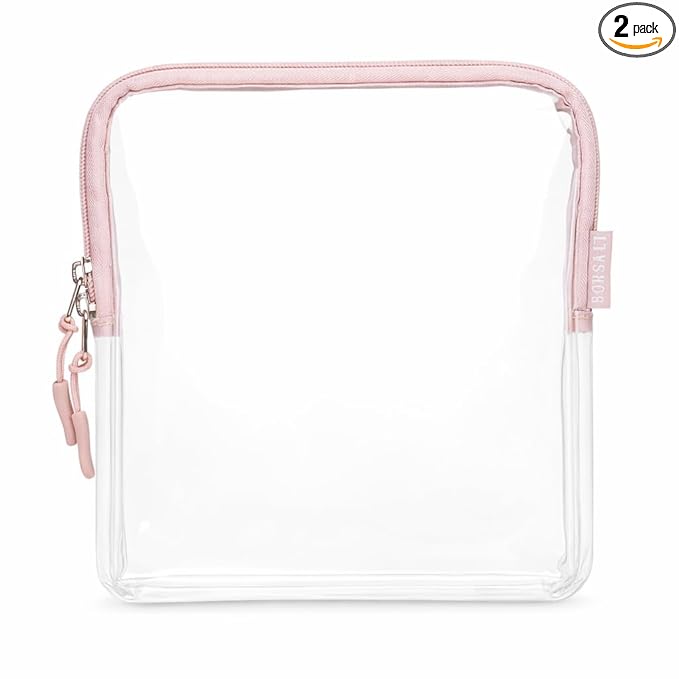 BORSALI TSA Approved Toiletry Bag - Clear Quart Size for 3-1-1 LIquids for Carry On Travel - Toiletries Organizer - Cosmetic Pouch with Zipper - Travel Accessories - Rose