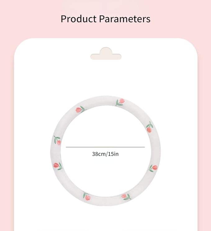 Wheel Cover Flax Microfiber Steering Wheel Covers for Women Fit 15 inch Car Cute Bow Tie Anti-Slip Breathable Absorbing Sweat Cover (Type-O-Tulip)