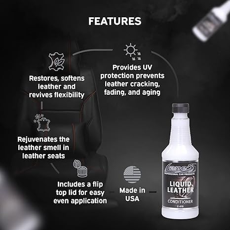 LANE'S Liquid Leather Conditioner- Car Leather Protection, Leather Conditioner- Softens Leather, Revives Flexibility, Prevents Fading and Cracking, Easy Application (16 OZ)