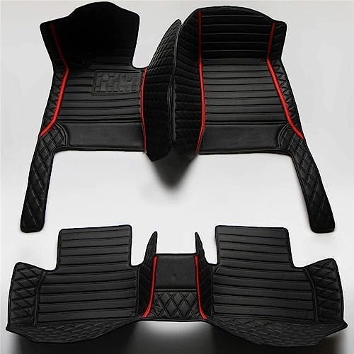 Custom Making Car Floor Mats Compatible for 2000-2025 All Mode Sedan SUV Sports Car Full Coverage Cute Pads Protection Non-Slip Leather Floor Liners (Black and red bar)