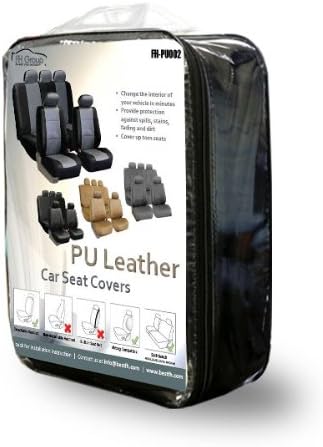 FH Group Automotive Car Seat Cover Premium PU Leather Front Pair Set Seat Covers Airbag Compatible Easy to Install with Air Freshener - Universal Fit for Cars Trucks and SUVs (Beige) PU002102