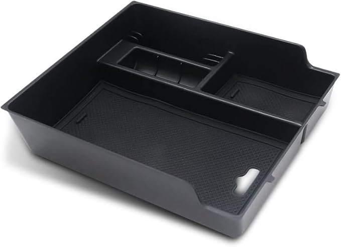 BestEvMod for Rivian R1T & Rivian R1S Accessories Center Console Organizer Tray Armrest Storage Box ABS Material with PVC Trim Compatible with Rivian R1T/R1S 2022 2023 2024 2025 Accessories(V2 Black)