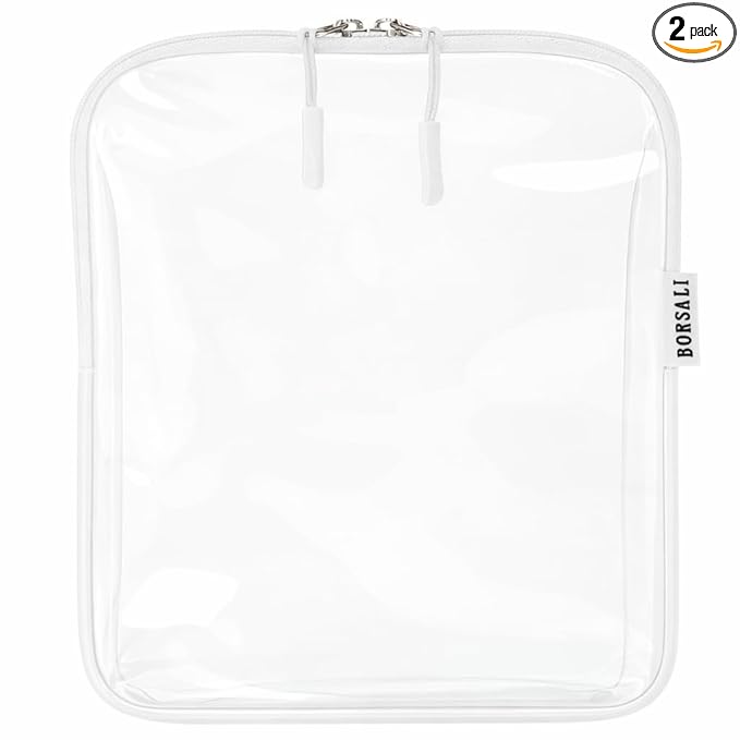 BORSALI TSA Approved Toiletry Bag - Clear Quart Size for 3-1-1 LIquids for Carry On Travel - Toiletries Organizer - Cosmetic Pouch with Zipper - Travel Accessories - White