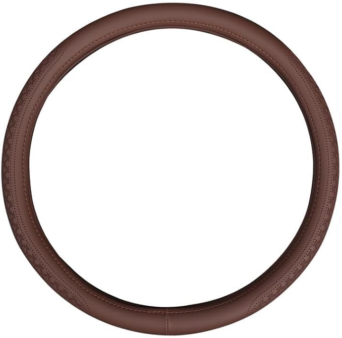 Corium Leather Steering Wheel Cover Rubber Inner Ring All Car Universal Four Seasons Universal Anti-Slip15 16 17 18 19 inch for Truck (Brown, 15inch)