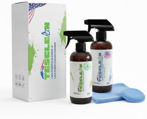 Tesla Leather Seat Cleaner & Conditioner, Made in the USA, Tesla Cleaning Kit Interior V egan Conditioner Electric Vehicle Interiors, Fits Model S, 3, X, Y (2026), Includes Microfiber Cloth & Sponge