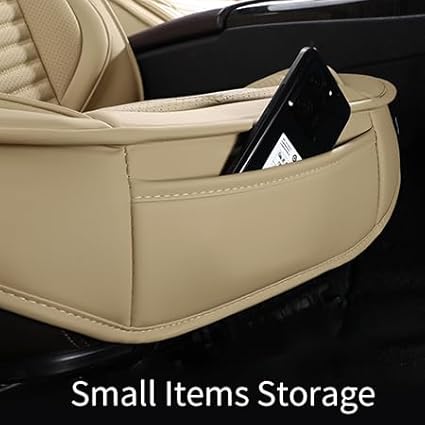 Nappa Leather Car Seat Covers Front Seats, Beige Car seat Protector, Waterproof Car Seat Cushion, Universal Automotive Seat Covers Fit for SUV Truck Pick-up Sedan and Most Cars