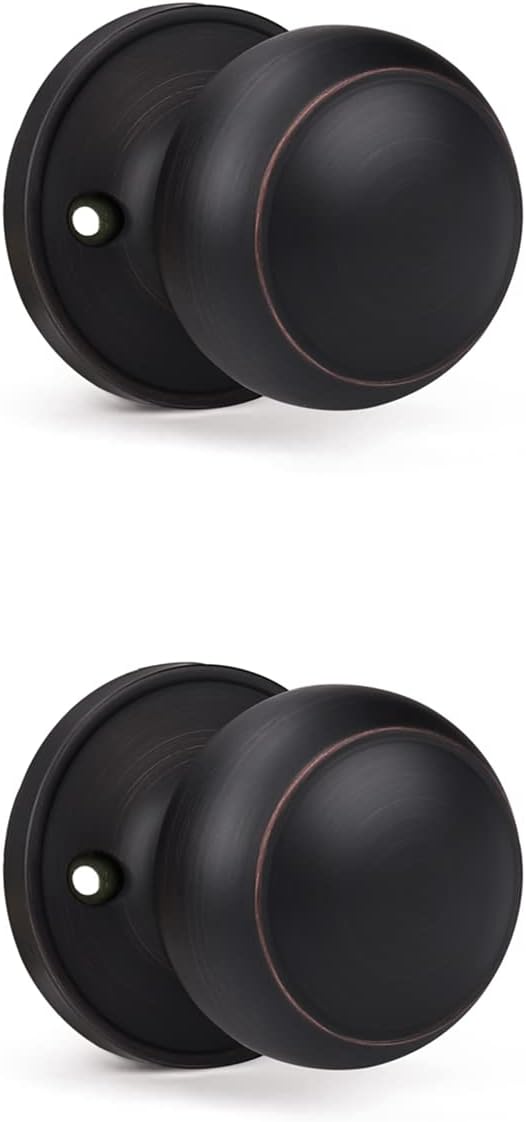 KNOBWELL 2 Pack Bronze Dummy Door Knob, Single Sided Handle for Closets, French Double Doors, and Pantry, Oil Rubbed Bronze One Side Non-Turning Interior Push/Pull Door Knob