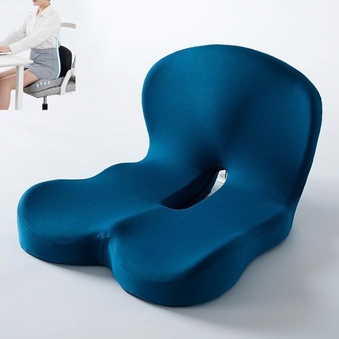 L-Shaped Memory Foam Seat Cushion with Lumbar Support-Ergonomic Car & Office Chair Cushion for Sciatica, Coccyx & Back Pain Relief Supports Hips & Back for Drivers & Long Sitting (Blue)