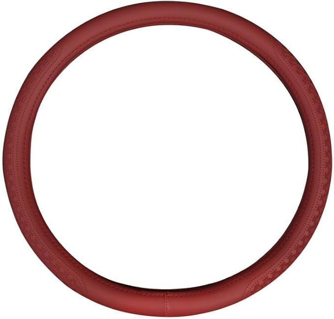 Corium Leather Steering Wheel Cover Rubber Inner Ring All Car Universal Four Seasons Universal Anti-Slip15 16 17 18 19 inch for Truck (red, 15inch)