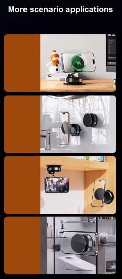 Magnetic Wireless Car Charger Mount with Vacuum Suction – 360° Adjustable & Foldable Dashboard/Windshield Phone Holder – MagSafe Compatible for iPhone & Samsung