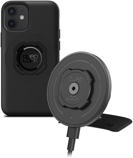 Quad Lock Adhesive Dashboard/Console Car Phone Holder Kit with MAG Wireless Charging Head V2 and MAG Phone Case for iPhone 12 Mini