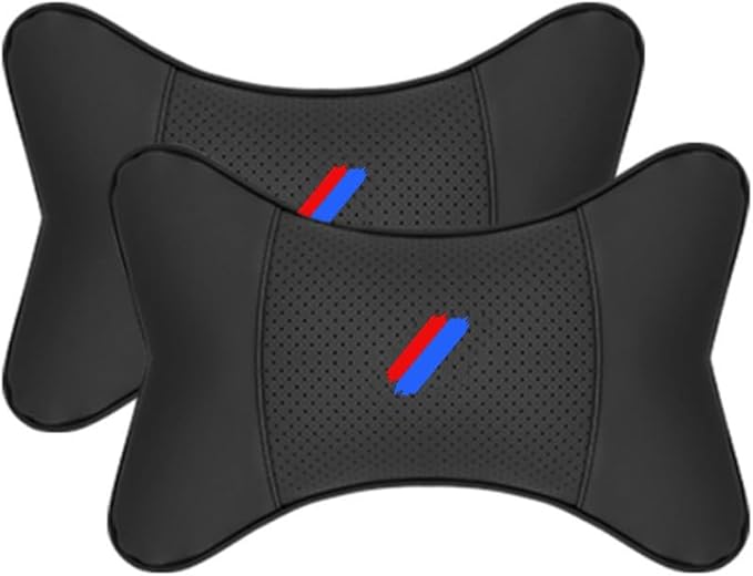 Generic 2 PCS Car Neck Pillow Compatible with BMW 1 2 3 4 5 6 7 Series X1 X2 X3 X4 X5 X6 X7 Accessories, Car Soft PU Leather Headrest Neck Support