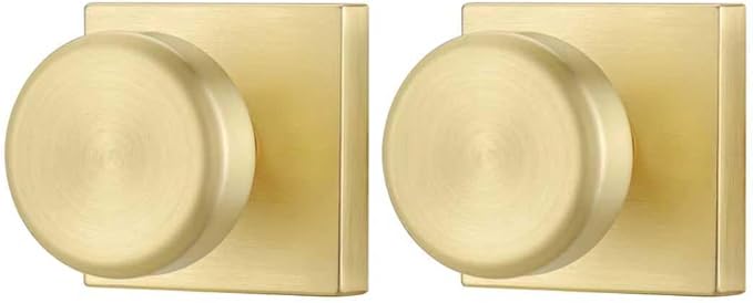 Brushed Gold Door Knobs Interior, Pismo Doorknobs with Square Rosette for Closet