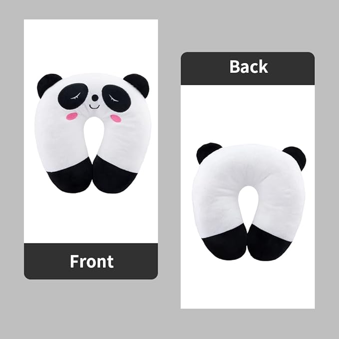 Travel Pillow for Kids, Cute Animal Neck Pillow Support U Shaped Cushion Plush Soft Rest Reading Pillows Sleeping Pillows for Airplane Train Car (Color:Panda)