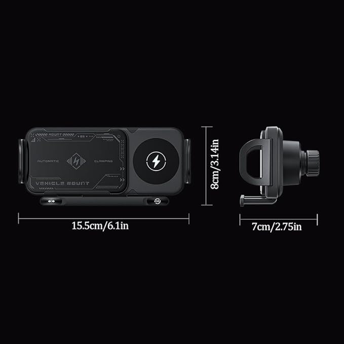 Wireless Charging Rotating Car Mount,Smart 2-in-1 Auto-Rotating Car Phone Holder & Wireless Charger,Foldable with 15W Fast Charging,Compatible with iPhone & Samsung Devices & Smartphone & Pad (Gray)
