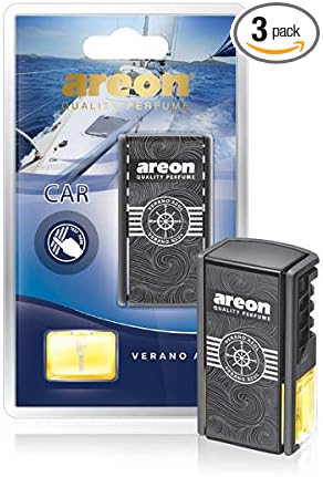 AREON ACB13 Car Perfume Luxury and Elegant 0.27 oz Vent Clip Car Air Freshener, Verano Azul Scent (Pack of 3)