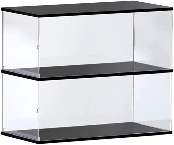 Choowin 2 Layer Acrylic Display Case for Lego Cars (McLaren P1, Ferrari SP3, Bugatti Chiron, Porsche 911, Lamborghini) & 1/8 Diecast Cars - Dustproof Assemble Display Case with Door (Black)
