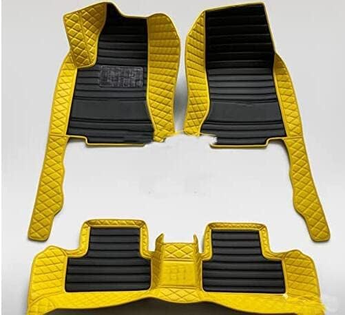 Custom Floor Mats for Cars fit 95% Sedan SUV Sports Car Full Coverage All Weather Men Women Pads Protection Non-Slip Leather Floor Liners (Black and Yellow Stitching)