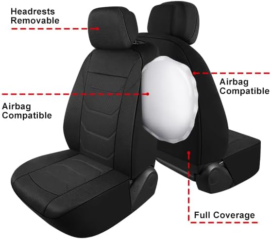 3D Air Mesh Car Seat Cover Full Sets Washable and Breathable Premium Cloth Automotive Vehicle Seat Covers for Cars Interior, Universal Fit for Most Cars, Sedan, Truck, SUV(Black)