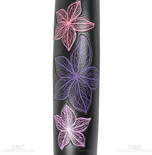 BDK GripGrab Comfort Grip - Purple & Pink Flowers Design on Black Synthetic Leather Steering Wheel Cover 15" - SW-538_AM