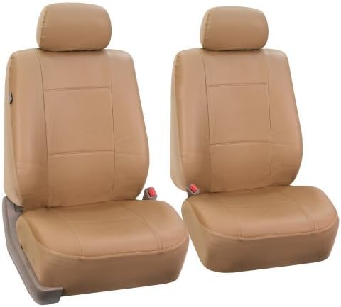FH Group Classic PU Leather Pair Set Car Seat Covers, Airbag Compatible with Gift - Universal Fit for Cars Trucks & SUVs (Solid Tan) PU002102