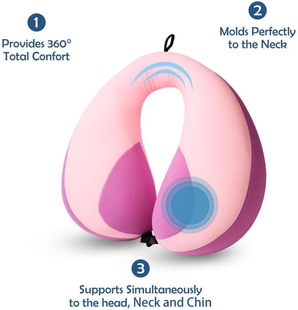 MOOB Kids Travel Neck Pillow Traveling Gifts for Toddler & ChildrenToddler Neck Pillow for Carseat & Airplane, Kids Travel Pillow Light Pink
