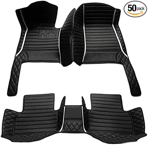 Custom Floor Mats for Cars，Luxury Full Coverage All Weather Car Floor Mats，Leather Car Mat Set ， Floor Mats for 99% of Cars, Trucks & SUVs (Black Double Stitched Edges with White Stripes)