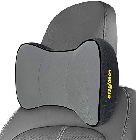 Goodyear Ergonomic Car Neck Pillow, Soft Memory Foam Headrest Pillow for Driving, Breathable & Removable Cover, Car Seat Headrest Cushion with Adjustable Strap, Neck Pain Relief, Grey