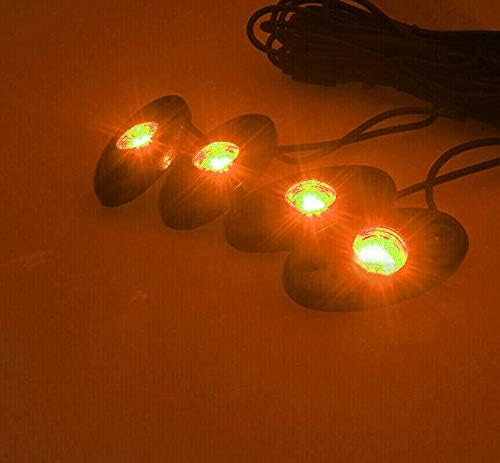 4 Pods LED Rock Light for Jeep ATV SUV Offroad Car Truck Boat Underbody Glow Trail Rig Lamp Underglow LED Neon Lights Waterproof 12V 24V Yellow Orange (Amber)