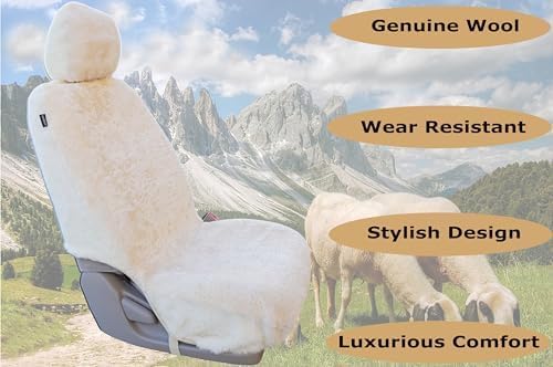 SHEEPSKIN ELITE Premium Sheepskin Car Seat Cover - All Season Comfort and Protection, Easy Installation (56" x 23", Beige Color)