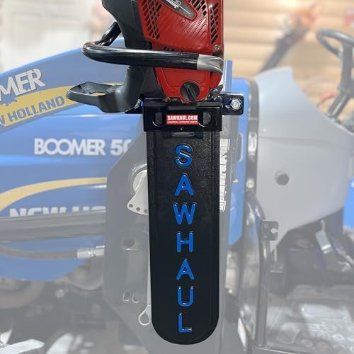 SawHaul Universal Tractor Chainsaw Holder - Made in Kansas USA - Fixed Mount Chainsaw Carrier (20" Blue) Compatible w/All Brands