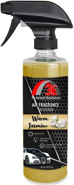 3E Car Air Freshener Premium Jasmine Scent 16 fl oz – Professional Automotive Air Freshener & Odor Eliminator, Long-Lasting Interior Fragrance for Cars, Trucks, SUVs, RV, Home & Office (JASMINE)