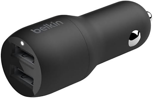 Belkin 24 Watt Dual USB Car Charger - 2 12W USB A Ports with Fast Charging for Apple iPhone 14, 14 Pro, 14 Pro Max, iPhone 13, 13 Pro, 13 Pro Max, Samsung Galaxy, AirPods & More - USB-C Charger