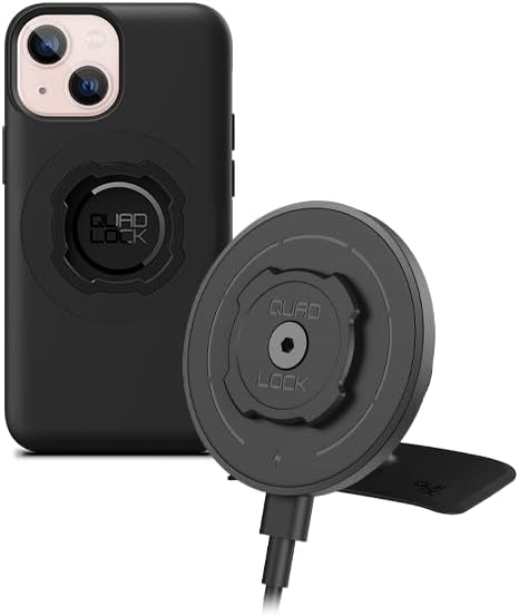 Quad Lock Adhesive Dashboard/Console Car Phone Holder Kit with MAG Wireless Charging Head V2 and MAG Phone Case for iPhone 13 Mini