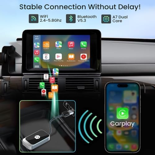 Wireless CarPlay Adapter for Apple iPhone & Android Auto (2024 Upgrade) – Convert Wired to Wireless CarPlay Adapter, Plug & Play, Fast Connection, Stable Performance, iOS 10+ / Android w/USB-C
