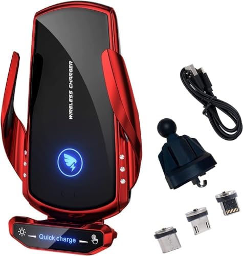 15W Wireless Car Charger Automatic Sensor Clip Charging Bracket Mobile Phone Holder - (Red)