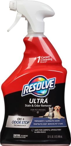 Resolve Ultra Pet Odor and Stain Remover Spray – Carpet Cleaner for Cat and Dog Urine and Poop, 32oz (Pack of 2)