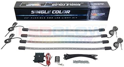 LEDGlow 4pc Blue LED Golf Cart Underbody Underglow Accent Neon Light Kit for EZGO Yamaha Club Car - Water Resistant Flexible Tubes - Includes Control Box & Wireless Remote