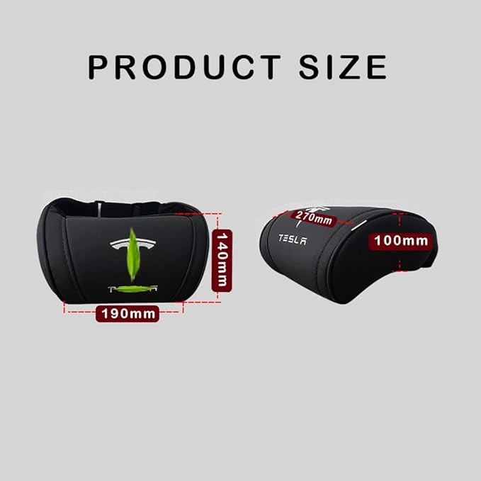 Car Headrest Neck Pillow Support Ergonomic, with Valve Stem Covers Accessory for Driving Seat Fatigue Relief Compatible with Model S X 3 Y & Cybertruck - 1 Piece