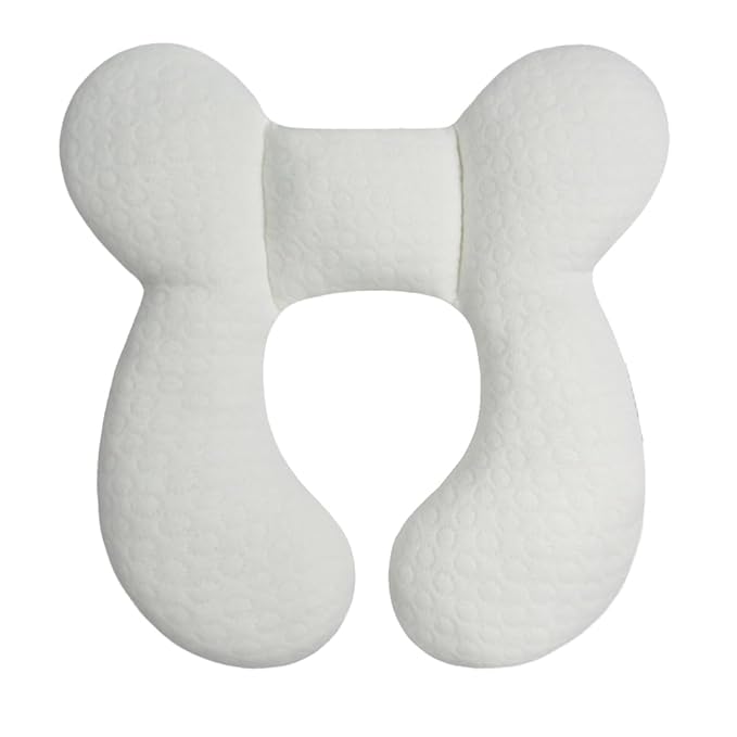 Upgraded Baby Head Support Pillow for Newborn Toddler, Soft Cotton Baby Travel Pillow for Car Seats and Strollers for Baby, White