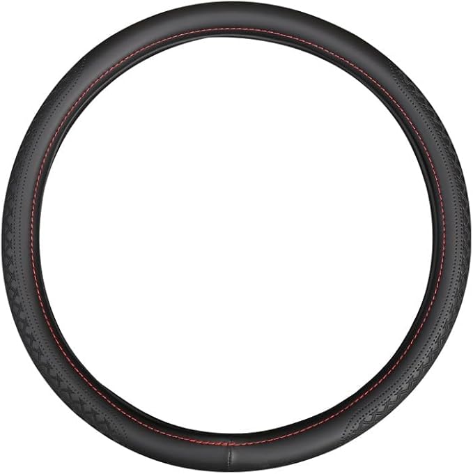 Corium Leather Steering Wheel Cover Rubber Inner Ring All Car Universal Four Seasons Universal Anti-Slip15 16 17 18 19 inch for Truck (Black, 15inch)