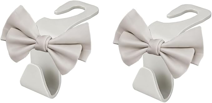 2PCS Cute Bow Car Seat Headrest Hook, Multifunctional Backseat Storage Hanger for Purse Handbag Coat, Automotive Seat Back Bag Holder Organizer, Universal for SUV RV Truck (White)