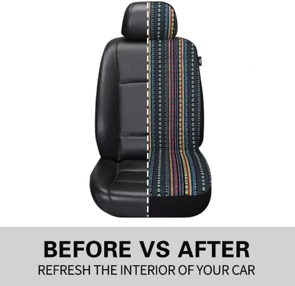Pariitadin Baja Saddle Blanket Car Seat Covers Front Set with Seat Belt Pads, Washable Breathable Striped Woven Cloth Seat Covers for Cars, Universal Fit Most Cars, Airbag Compatible, Red/Blue