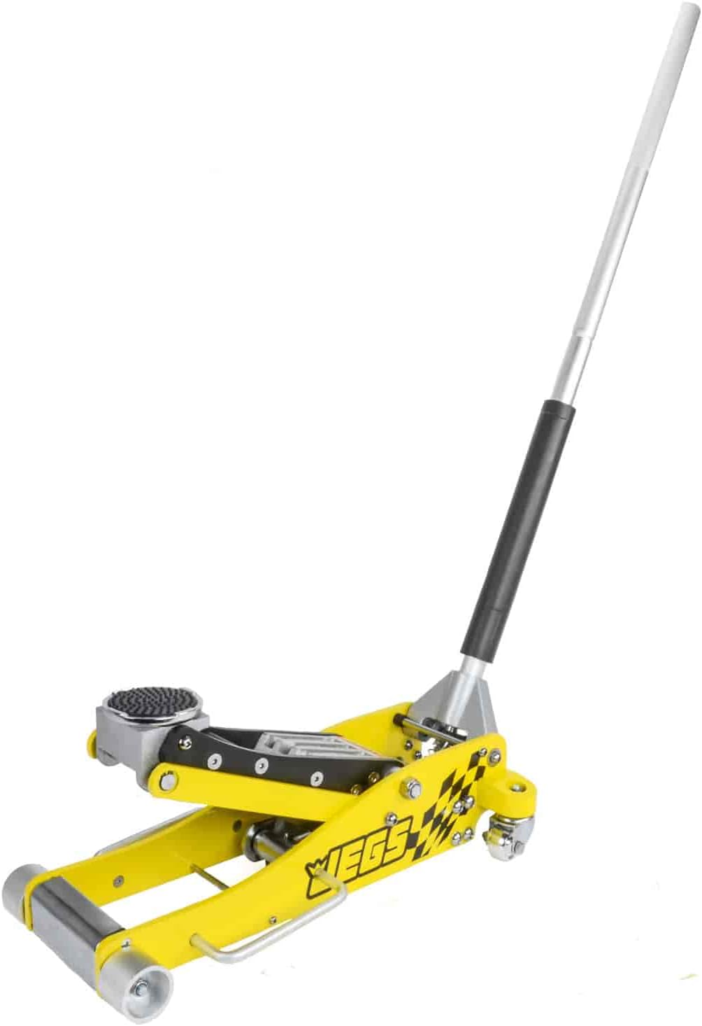 JEGS Professional Low-Profile 3-Ton Aluminum Floor Jack | 3 ½ Inch Minimum Saddle Height | Lightweight Construction | 360 Degree Rotating Saddle