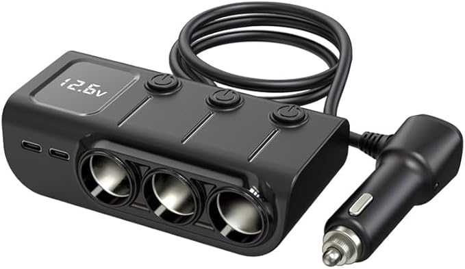 8 in 1 Cigarette Lighter Splitter, 120W 3 Socket Car Charger Adapter,5 USB,Type-C PD36W, Fast Charging,12V/24V Input, Built-in Protecter, Zero Risk to Car & Devices,for Car, Truck, SUV, RV, Camping