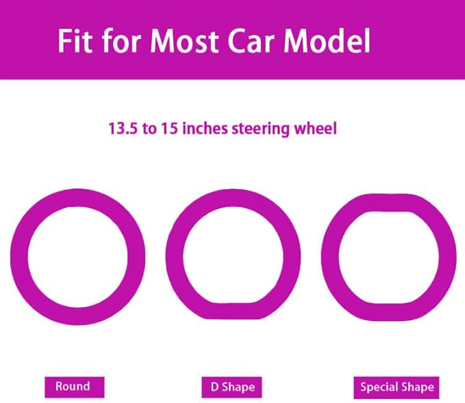 Pink Car Steering Wheel Cover: Universal 13.5 to 15 inches Silicone Steering Cover Compatible with Most Car Models Fit for Round Shpe D Shape