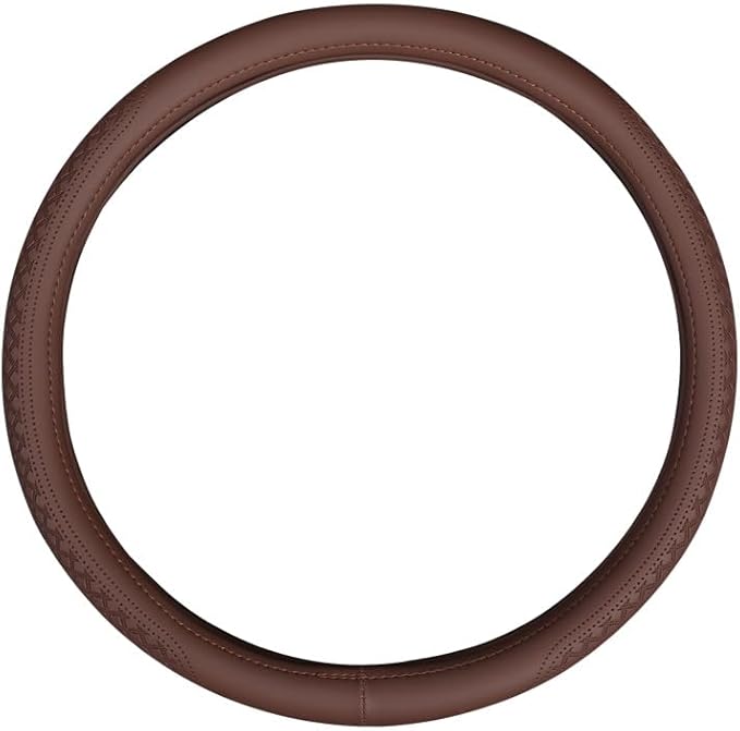 Wood Car Steering Wheel Cover Rubber Inner Ring All Car Universal Four Seasons Universal Thin Fiber Leather Anti-Slip 16 17 18 19inch for Truck (18inch, Brown)